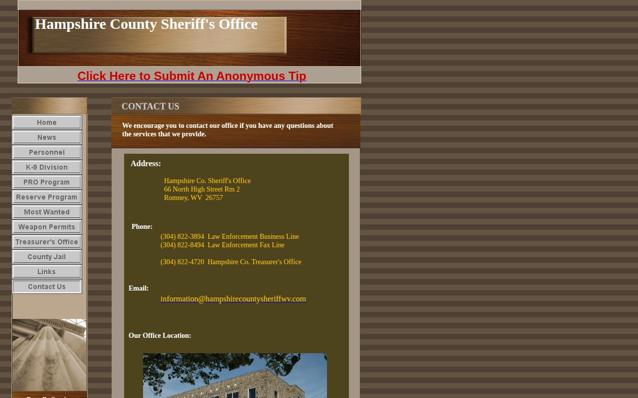 Hampshire County Sheriff’s Office official contact page
