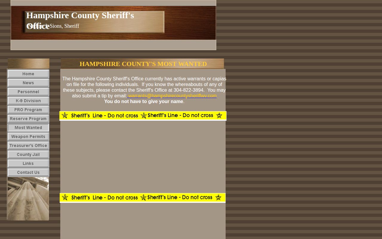 Hampshire County HCSO official wanted-list record source