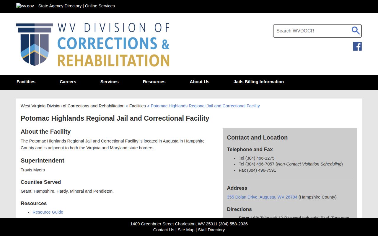 Official Potomac Highlands Regional Jail and Correctional Facility information page