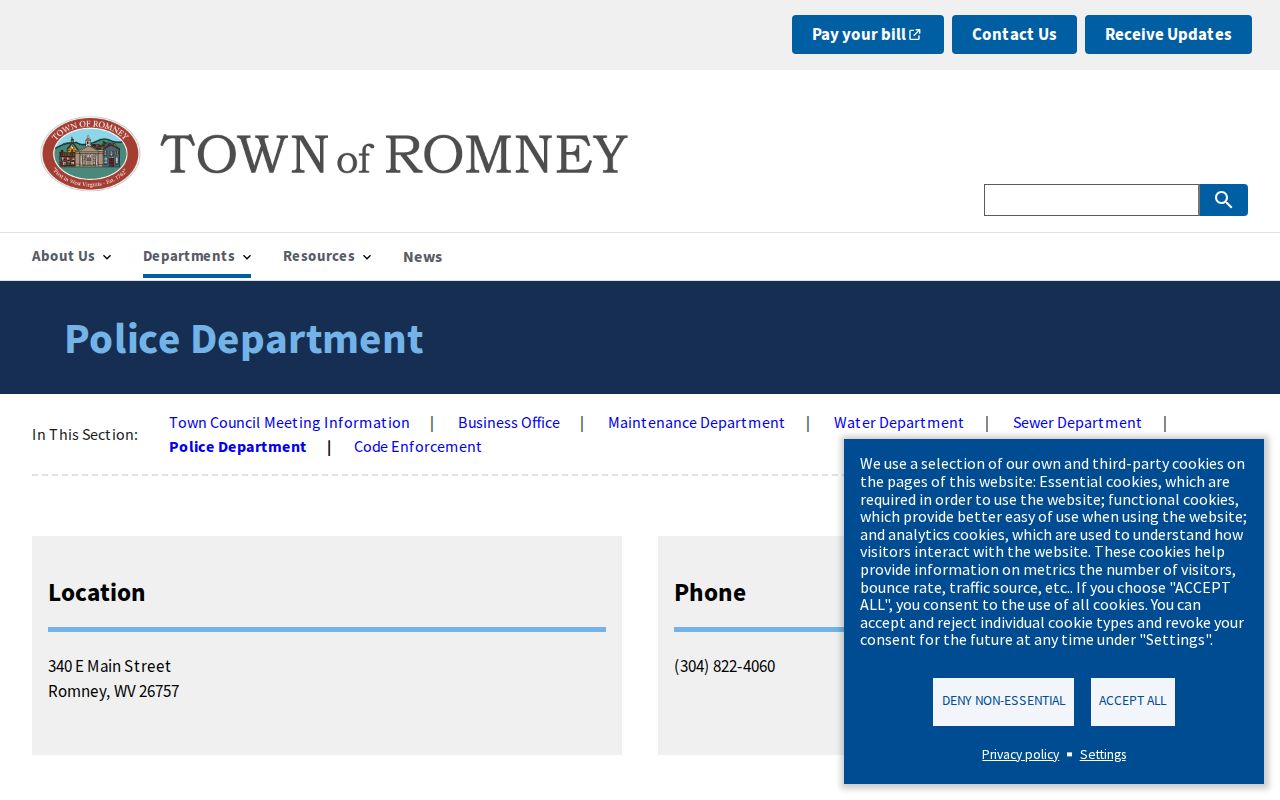 Hampshire County Romney police arrest-record contact page